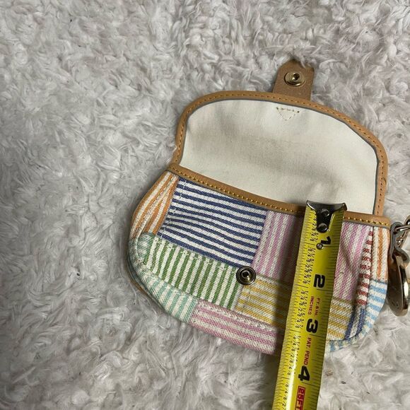Dooney & Bourke pastel multi color Striped Wristlet tan leather strap. - Picture 4 of 7